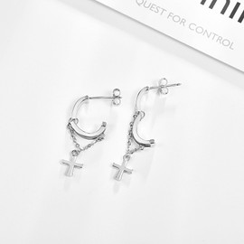 PRAYMOS Viking Runes Earrings for Men Women 925 Sterling Silver Hoop Earrings Men Hypoallergenic Earrings for Sensitive Ears, Cubic Zirconia