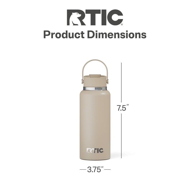 RTIC 32oz Outback Water Bottle, Ceramic Lined, Insulated, Stainless Steel,