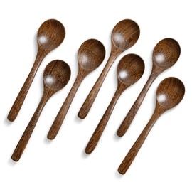 Hefild 7 PCS Wooden Spoons for Eating, 7 inch Wooden Honey Spoons for Tea, Wood Teaspoons for Stirring Coffee, Padauk Wood Table Spoon for Cooking, Small Serving Spoon for Soup, Desserts & Cereal