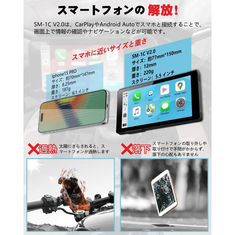 NikoMaku Smart Monitor for Motorcycles, Ultra Thin + USB Power