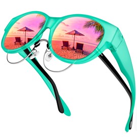 URUMQI Sunglasses Fit Over Glasses for Women, Polarized UV400 Protection Sun Glasses Trendy Round Cat Eye Shades Large Lens