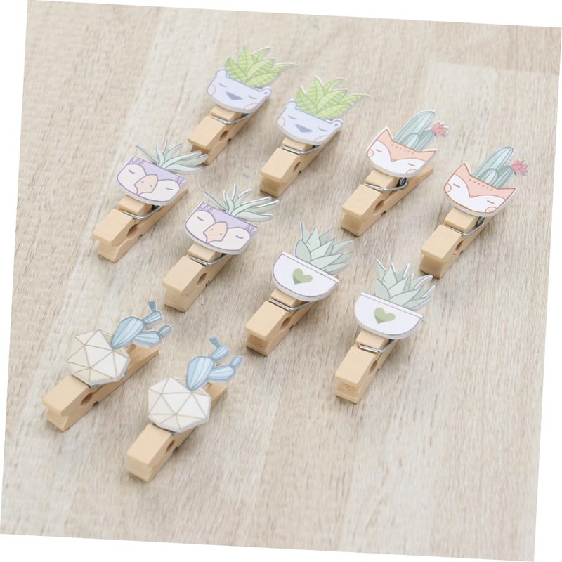 BIUDECO Creative Cactus Wooden Photo Clips 10/Pack Memo Photo Note