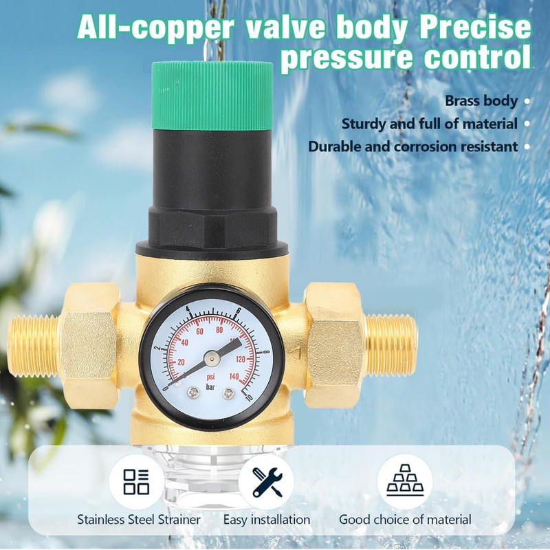 Water Pressure Regulator Brass G3/4 Water Pressure Reducer Valve with