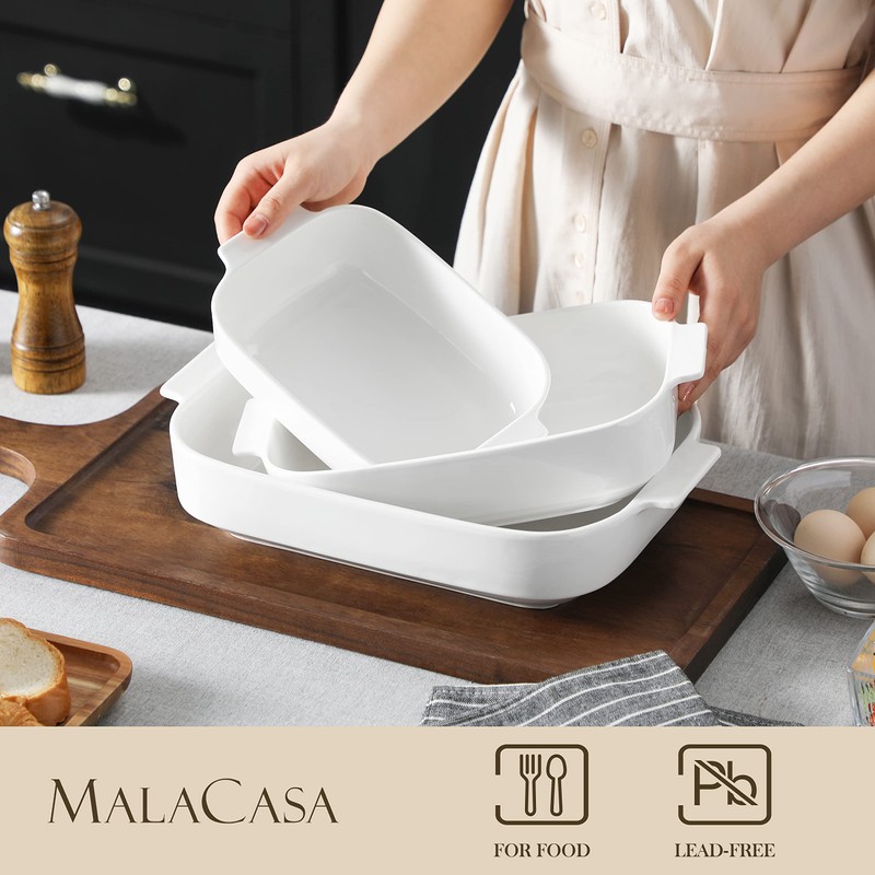 MALACASA Casserole Dishes for Oven, Ceramic Baking Dishes Set of