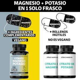 Citrato de Magnesio + Citrato de Potasio | 1334 mg de citrato de magnesio y citrato de potasio | Adicionados con Platano en Polvo, Curcuma y Arroz | Cápsulas sin rellenos | Vegano | Citrate Magnesium + Potassium Citrate-60 cápsulas