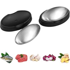 DMJJSD Set of 2 anti-rust stainless steel soap with soap dish, stainless steel soap eliminates odours, stainless steel soap, metal soap for removing odour bulbs, fish, garlic, kitchen soap
