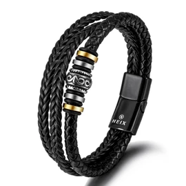 HEIX Mens Multilayer Braised Leather Bracelet Magnetic Stainless Steel Clasp in Black, Sliver Gift Idea for Men & Boys Jewelry (23.00)