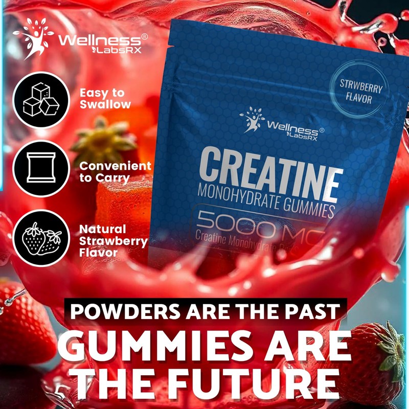 WELLNESS LABSRX Creatine Gummies 5000mg, 30 Servings Creatine Monohydrate Gummies,