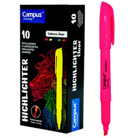 Campus Slanted Tip Highlighters Pack of 10 Water Based Highlighters Neon Highlighters (Pink)