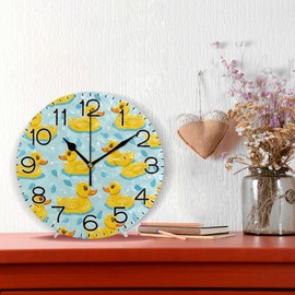 Many Duck Wall Clock Battery Operated Non Ticking Silent Quartz Analog Rustic Farmhouse Round Clock Retro Decor for Home Kitchen Living Room Bathroom