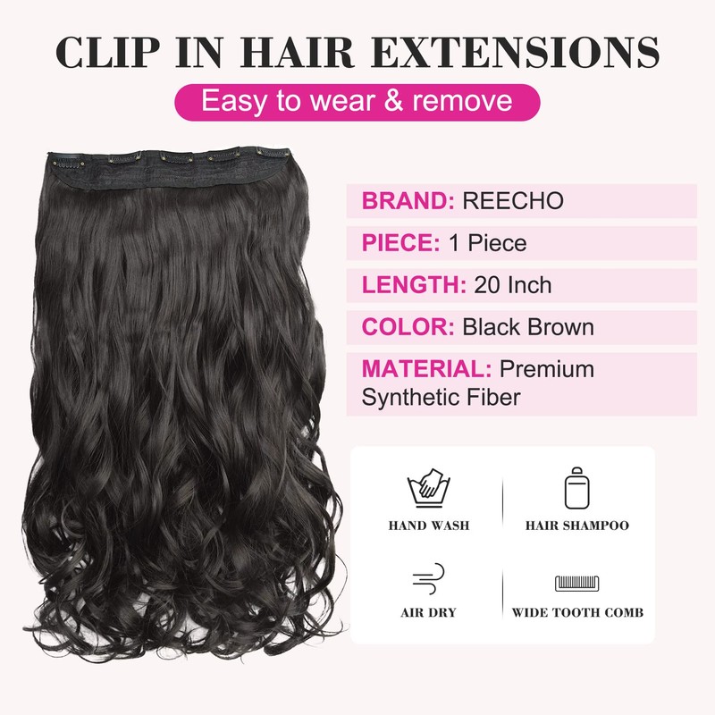 REECHO 20" 1-Pack 3/4 Full Head Curly Wave Clips in