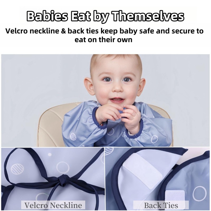 MOTEERLLU Coverall Baby Feeding Bib for Eating,Long Sleeves Bib Attaches