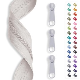 5 m Endless Zip Spiral 3 mm + 15 Sliders / Zip 32 Colours, Sold by the Metre (White)