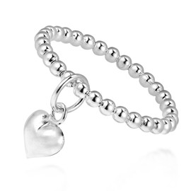 Adorable Heart Dangle Eternal Love Beaded Sterling Silver Ring (5)