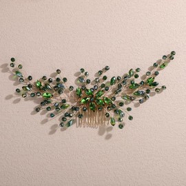 Wekicici Bride Green Flower Crystal Wedding Hair Comb Bridal Side Comb Headband with Rhinestone Wedding Hair Piece Floral Hair Jewelry for Women Headpiece (Green)
