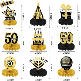 LWAIX 50th Birthday Men Women Pack of 10 Birthday Decoration Table Decoration Honeycomb Centrepiece for Honeycomb Table Decoration Party Accessories Table Decorations Paper (50)