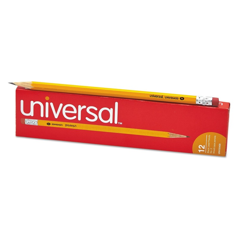 Universal UNV55400 HB #2 Woodcase Pencil - Black Lead/Yellow Barrel
