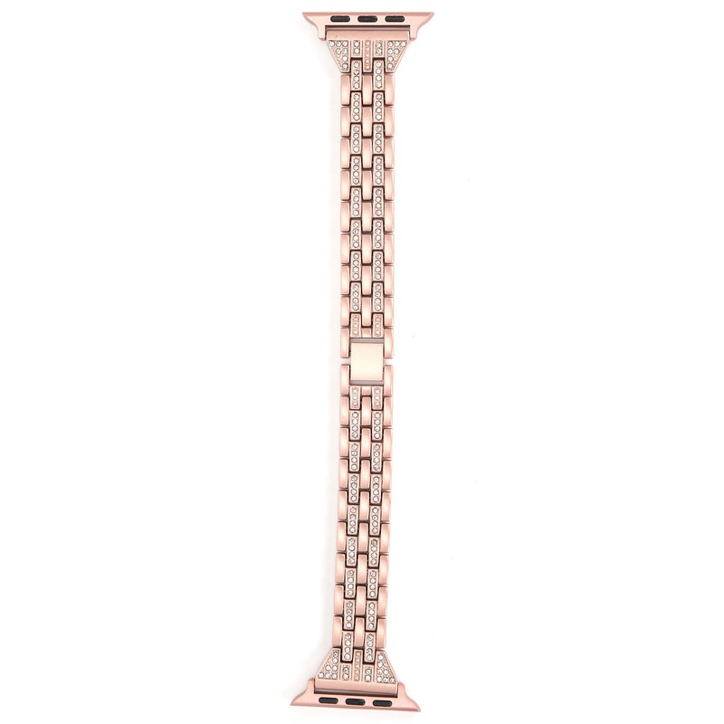 Watch Band Double Rows RhinestonesStudded Replacement Metal Strap for IOS