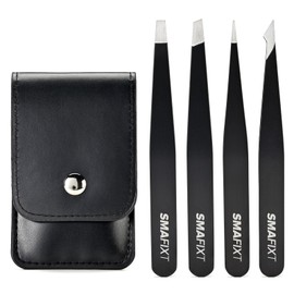 Smafixt Tweezers Set for Women and Men, Precision Stainless Steel Eyebrow & Facial Hair Tweezers for Ingrown Hair and Splinter Removal, with Travel Case