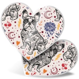 2 x 7.5cm Heart Stickers - French Bulldog Tattoo Animals Pets Dog Decals 8458