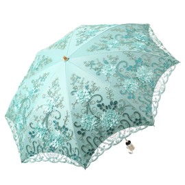 LCY Embroidered Lace Double-deck Anti-UV Parasol Sun/Rain/Snow Folding Umbrella-Green