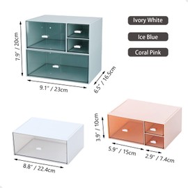 OSteed Desk Craft Organizer and Storage with 4 Mixed Drawers, Stackable Plastic Desktop Accessories & Workspace Organizer for Office Stationary, Makeup Skincare, Sanitation Supplies, Pink