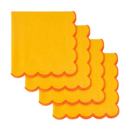 Blue Needles Scalloped Embroidery Cloth Napkins - 100% Cotton Set of 4 Golden Yellow Cloth Napkins Scallop Design, 18 x 18 Inch Soft Reusable Washable Table Decor Spring Summer Easter - Edges - Orange