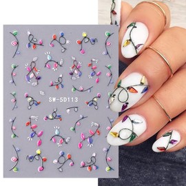 3Pcs Christmas Nail Art Stickers Snowflake Christmas Tree Nail Decals 5D Embossed Nail Stickers Colorful Light French Nail Tip Xmas Nail Design Winter Nail Decoration New Year Nail Supplies for Women