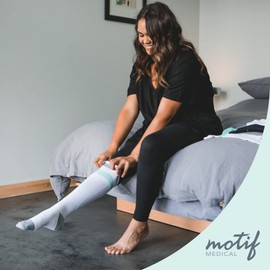 Motif Medical, Maternity Compression Socks, Postpartum Compression Clothing, Women's Knee High Socks, White/Grey/Green - Large