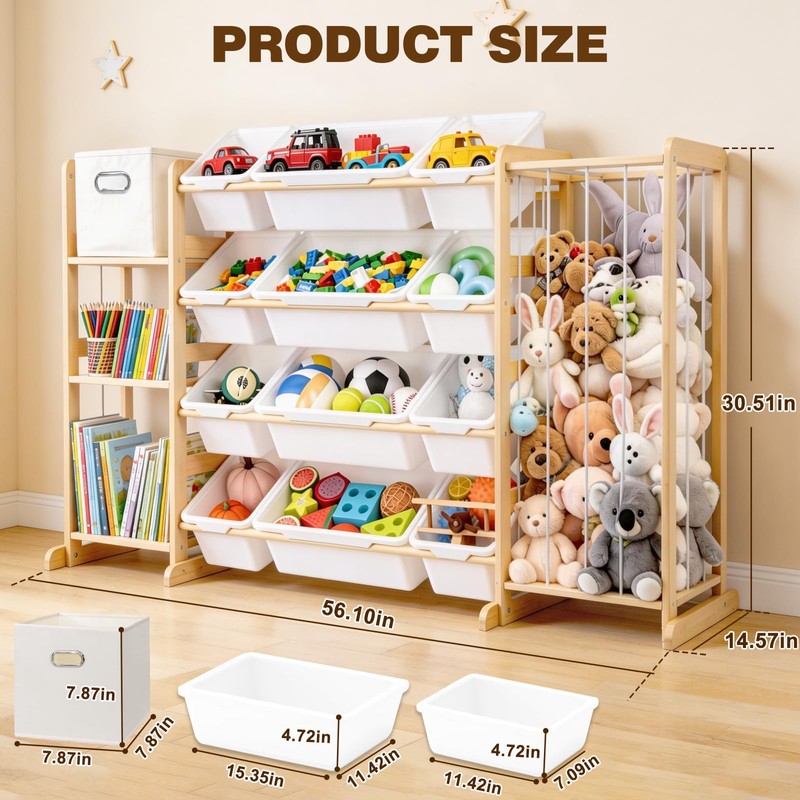 MICZG Kids Toy Storage Organizer with Bookshelf & Stuffed Animal