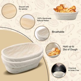 10 inch Oval Banneton Bread Proofing Basket Set of 3 Sourdough Bread Baking Supplies Dough Proofing Bowls with Liners Perfect for Professional & Home Sourdough Bread Baking
