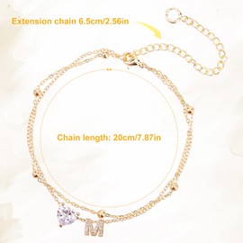 Ankle Bracelet for Women, Adjustable Letter Heart Design Waterproof Gold Initial Anklet Perfect Summer Beach Jewelry Alphabet Foot Chain Decorations and Gifts(Letter M)