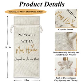 oayGnay Pairs Well With A New Home Wine Bag, Wine Bottle Gift Bags For Host Hostess, Housewarming Gifts for Neighbors Friends Family, 1Pc Reusable Gift Bags With Drawstrings -09