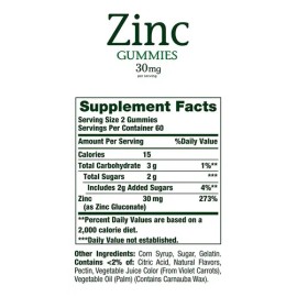 Nature's Bounty Zinc 30mg 70 gomitas sabor bayas mixtas alta potencia sin gluten ni OMG sin lácteos ni conservadores