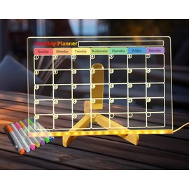 ifreeside Acrylic Dry Erase Board Calendar with Light 11.8 x 7.9inch Acrylic Led Dry Erase Board Dry Erase Calendar Clear Board with Colorful Lights Monthly & Weekly Planner（Monthly Planner）