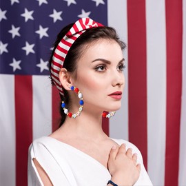 6Pairs American Flagp Earrings Pearl Hoop Earrings 4th of July Patriotic Red White Blue Hoop Earrings Clay Beaded Resin Bubblegum Hoop Earrings for 4th of July Patriotic Accessories(6Pairs)