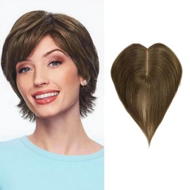 MORICHY Hair Toppers for Women Real Human Hair,Realistic Scalp Line Human Hair Toppers for Women with Thinning 360°Cover 7 Inch Short Topper Pieces for Daily Use R7# 2 Clip