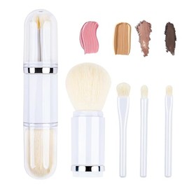 Travel Makeup Brushes Set, 4 in 1 Mini Cute Makeup Brush Retractable Professional Foundation Blending Powder Eye Shadow Brush for Women Facial Cosmetics Makeup Brush Set (White)