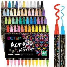 Betem 48 Colors Dual Tip Acrylic Paint Pens Markers, Premium Acrylic Paint Pens for Wood, Canvas, Stone, Rock Painting, Glass, Ceramic Surfaces, DIY Crafts Making Art Supplies
