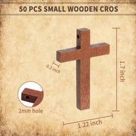 Hufopik 50 Pack Wooden Crosses, 1.2x1.7 Inches, Small Wooden Crosses, Wood Crosses for Crafts, Small Cross Pendant, Mini Cross, Small Crosses, Wooden Crosses Bulk, Easter Egg Fillers