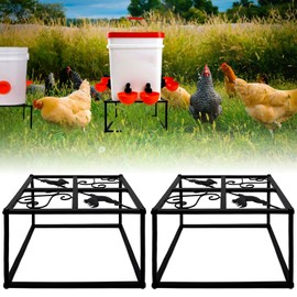 4Pcs Metal Stand for Chicken Feeder Waterer Heavy Duty Chicken Water Feeder Stand Holder with 4 Legs Iron Chicken Waterer Bucket Barrel Stand Rectangular Support Rack for Coop Poultry Indoor Outdoor