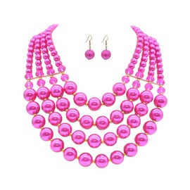 wolin Trendy Imitation Pearl Necklace for Women and Men - Dainty Baroque Bridal Pearl Jewelry Set (multilayered fuchsia red)