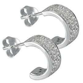 Vinani Women's Ear Studs Creoles Zirconia White Shiny Sterling Silver 925 Earrings CHZ