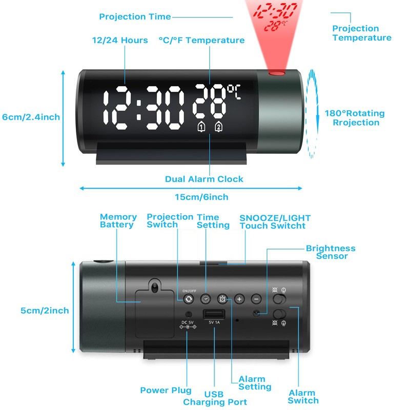 Projection Alarm Clock, Digital Projection Alarm Clock with Temperature and