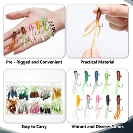 VioraWhite Tube Baits Kit Tube Fishing Lures Jigs Heads Bait Crappie Bulk Soft Plastic 50 Pre - Rigged Lures 50 Jig Heads for Fishing Bass Lake Trout Fresh Saltwater