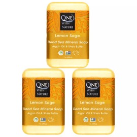 One With Nature Lemon Sage Soap Bar Pack of 3 with Argan and Shea Oil for All Skin Types