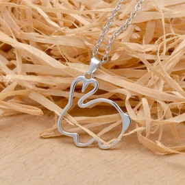 Paialco 925 Sterling Silver Outline Bunny Rabbit Pendant Necklace, White Gold Plating