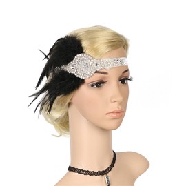Great Gatsby Headpiece Flapper Headband Elegant Tea Party Flapper Accessories Fascinator Roaring 20s Women Classic 1920s Accessory C31-Black White
