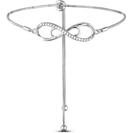 Sterling Silver 0.15 Cttw Canadian Diamonds Infinity Symbol Adjustable Bolo Bracelet (H-I Color, SI2-I1 Clarity) by POLAR LIGHT DIAMONDS