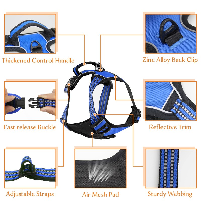 No Pull Dog Harness for Medium Large Dogs Adjustable Reflective